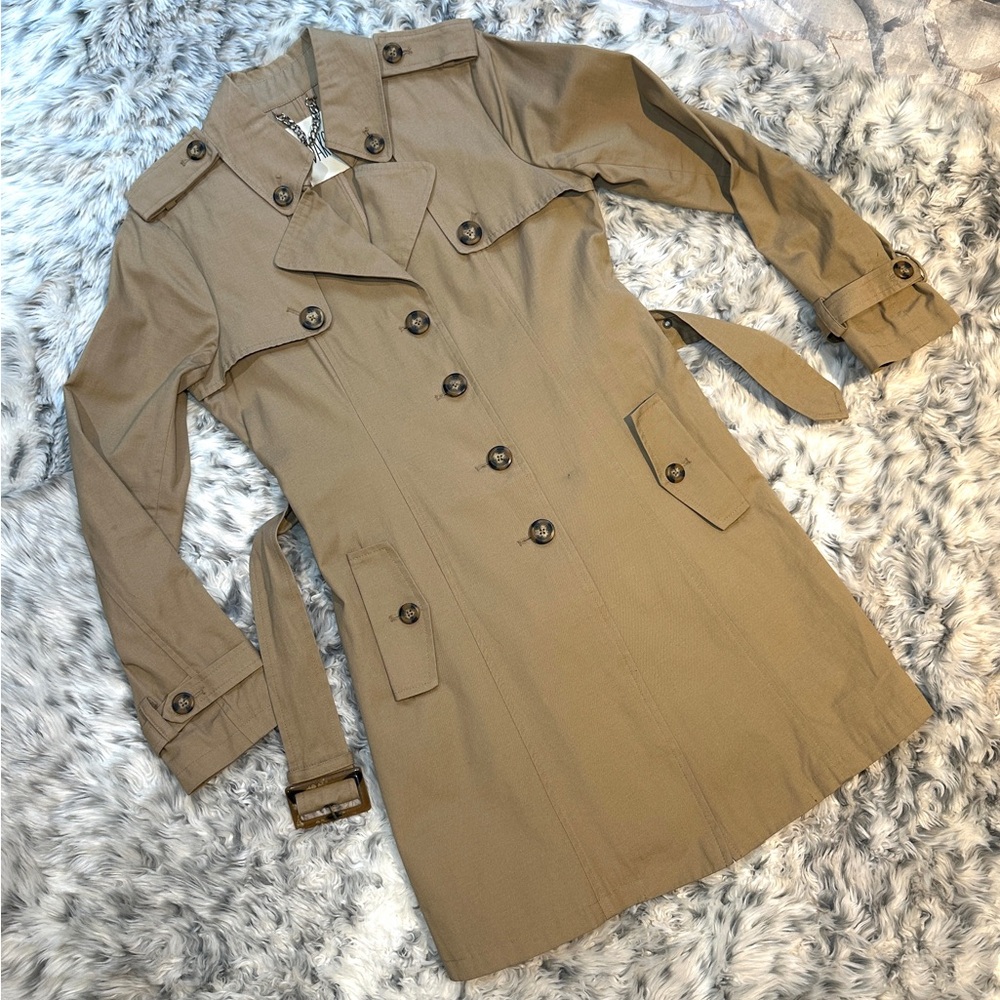 Vintage Tan Trench Coat Small Tortoise Shell Classic Style 90s Light Casual Cool